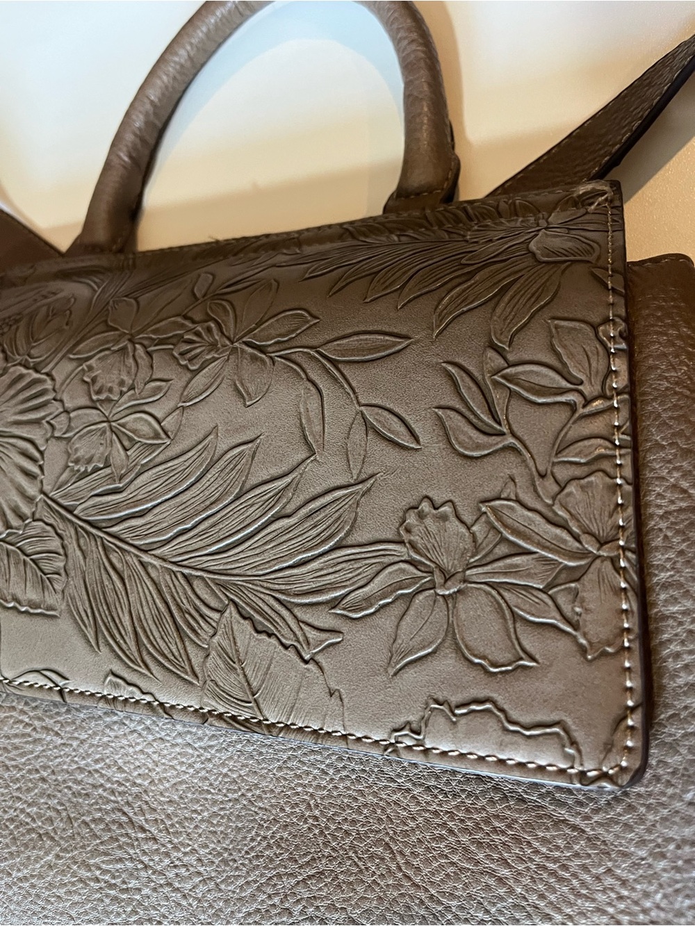 Darcy Marks London | Floral Embossed Women's Backpack Purse Taupe Tan